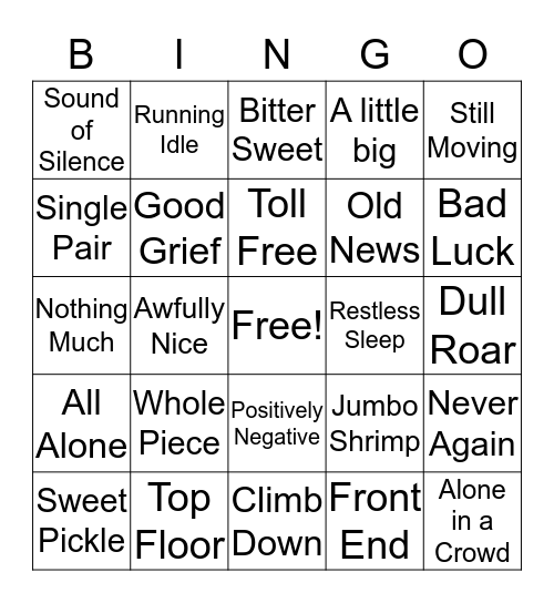 Oxymorons Bingo Card