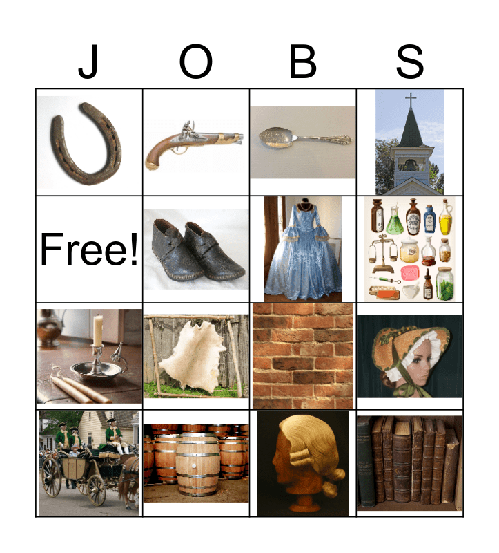 Colonial Jobs Bingo Card