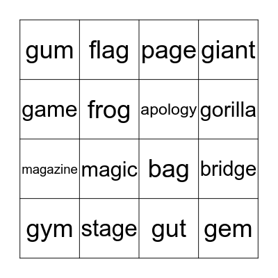 Hard G, Soft G Bingo Card