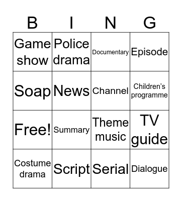 TV Shows Bingo Card