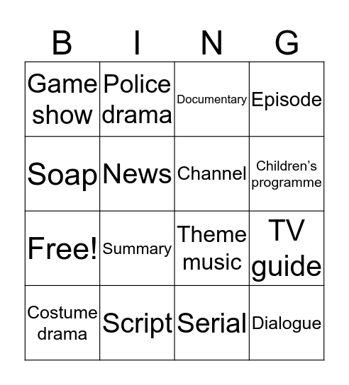 TV Shows Bingo Card