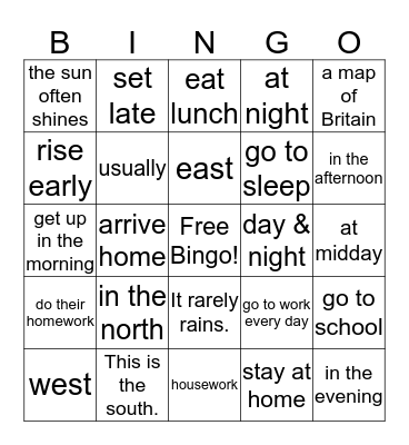 3L1-L107-110 方位&日常生活 Bingo Card