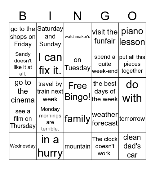 3L1-L115-120 week & everyday life  Bingo Card