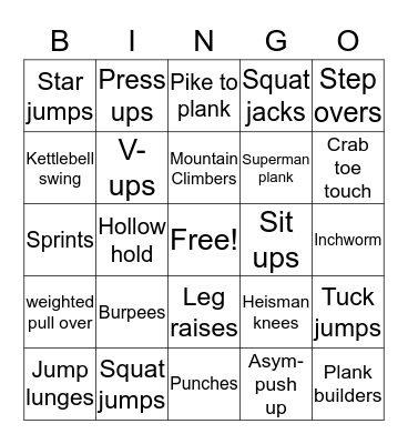 fitness bingo  Bingo Card