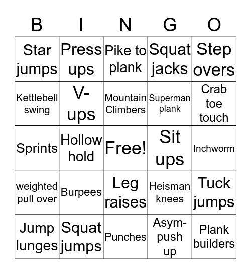 fitness bingo  Bingo Card