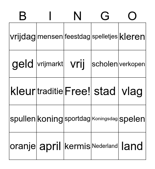 Koningsdag Bingo Card