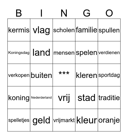 Koningsdag Bingo Card