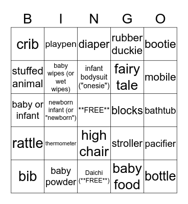Baby BINGO :) Bingo Card