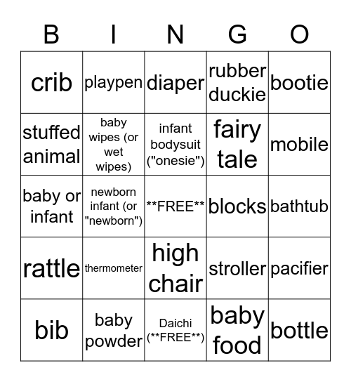 Baby BINGO :) Bingo Card