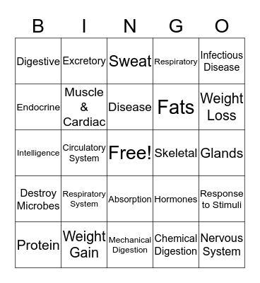 Science Systems Review Bingo Card