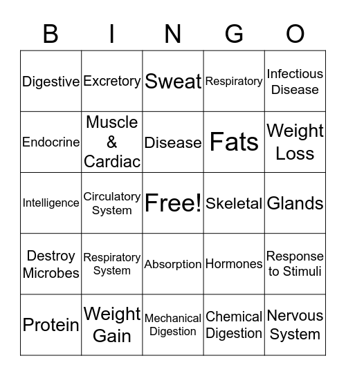 Science Systems Review Bingo Card