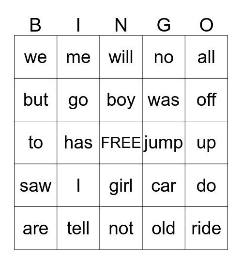 wow words Bingo Card