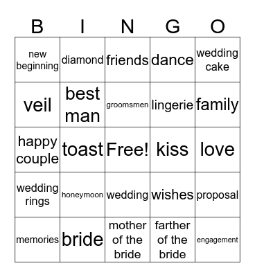 Bridal Shower  Bingo Card