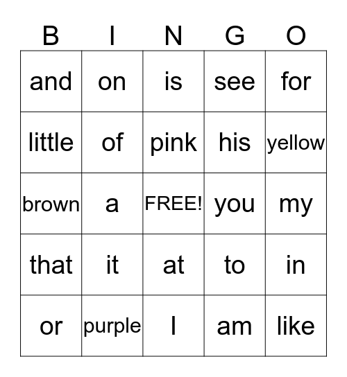 Sight Words Group 1 Bingo Card