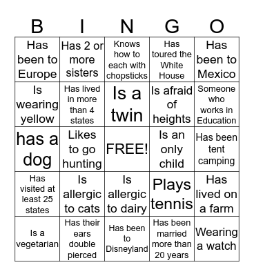 Standing in the GAP Bingo Card