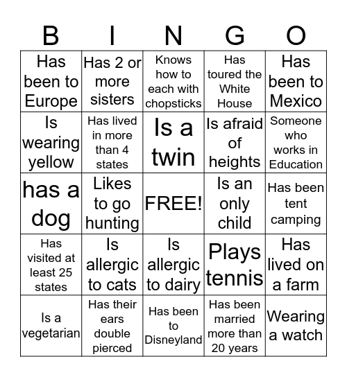 Standing in the GAP Bingo Card