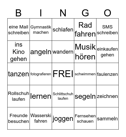 K2.2 Freizeit Aktivitäten Bingo Card