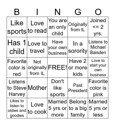 Sisters Bingo Card