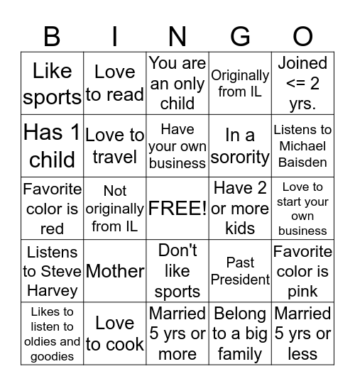 Sisters Bingo Card