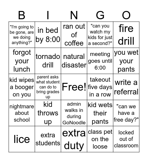 EOY Teacher Bingo Card