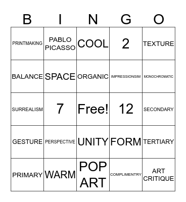 ART TERMINOLOGY Bingo Card