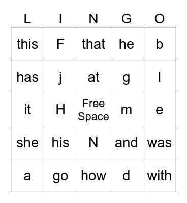 Most  Common Words Bingo Card