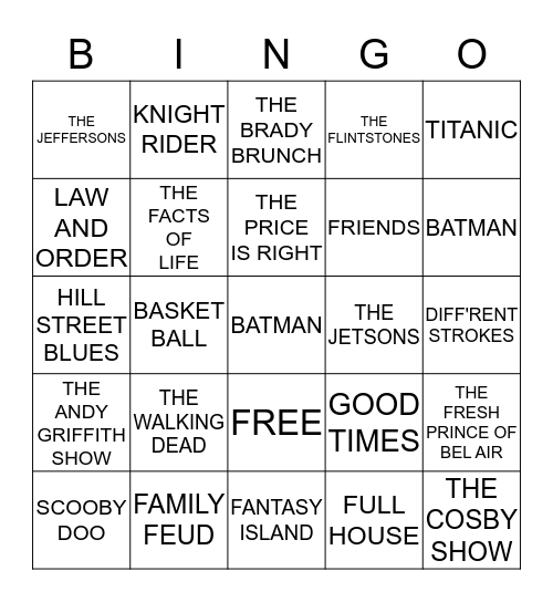 FUN TV THEME Bingo Card