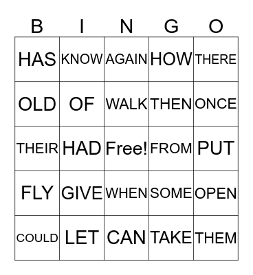 SIGHT WORD BINGO Card