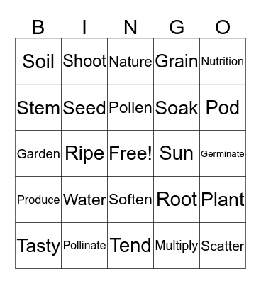 Seed to Plant Bingo Card