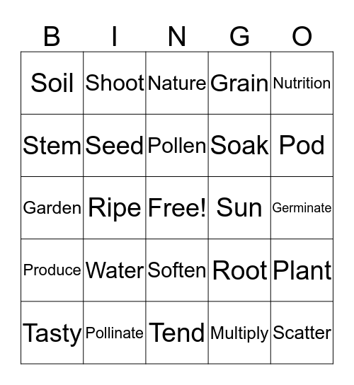 Seed to Plant Bingo Card