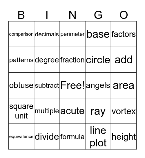 Math Vocab 4th Grade Bingo Card