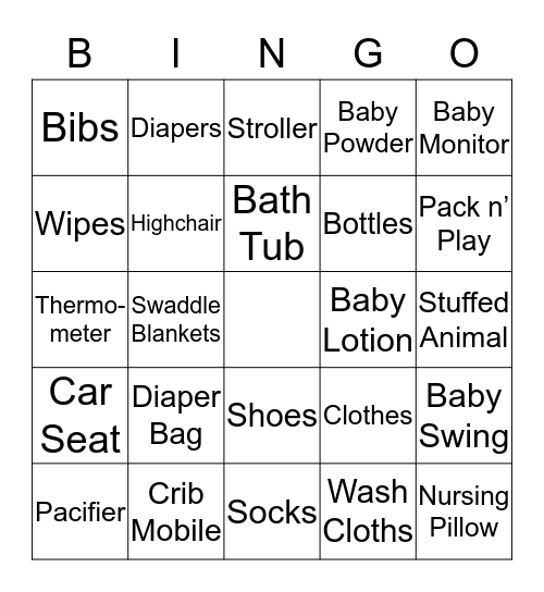 Baby Shower Bingo Card