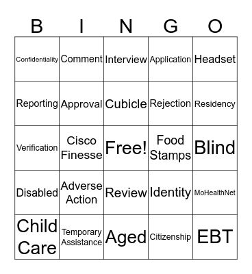St. Mary's Call Center Bingo Card