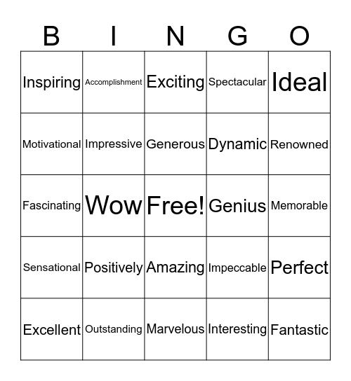 Positive Lingo Bingo 2.0 Bingo Card