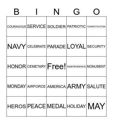 MEMORIAL DAY Bingo Card