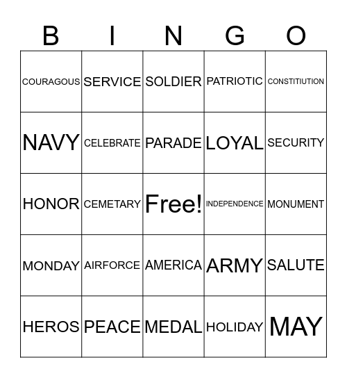 MEMORIAL DAY Bingo Card