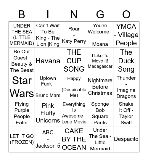 Music Bingo Card