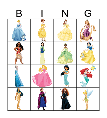 Disney Princess Bingo Card