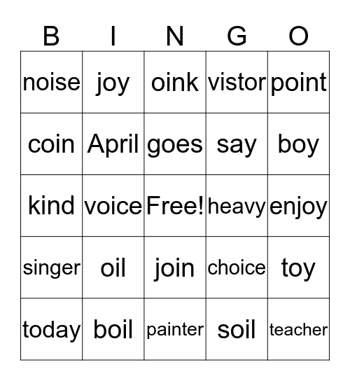 oi and oy Bingo Card