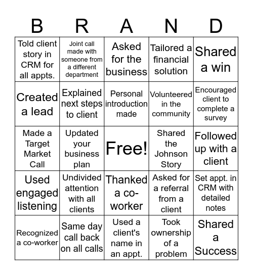 Creating Good Habits Bingo Card