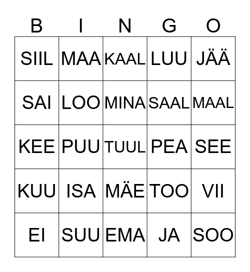 SÕNA BINGO Card