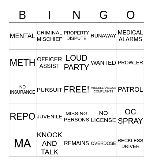 DISPATCH BINGO Card