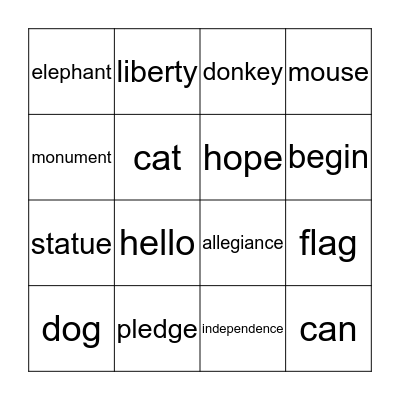 America the Great Bingo Card