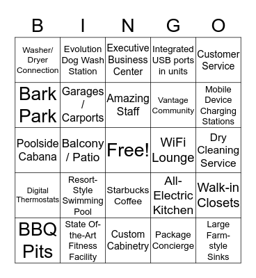 Vantage Communities Bingo Card