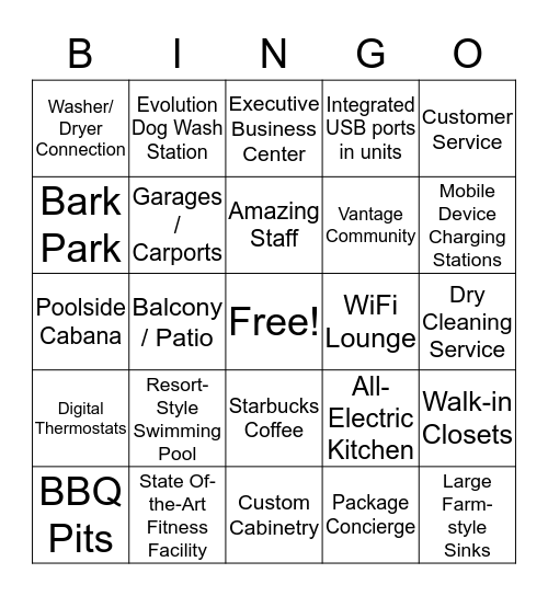 Vantage Communities Bingo Card