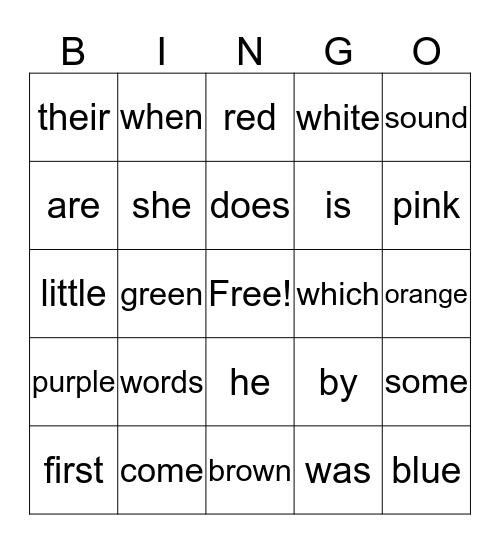 Foxx's Sight Word Bingo Card
