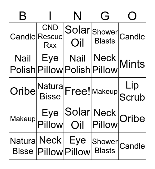 Arista Spa & Salon Bingo Card