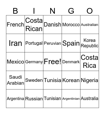 WORLD CUP BINGO! Bingo Card