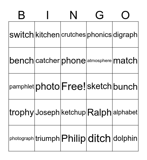 Wilson 7.3 Words Bingo Card