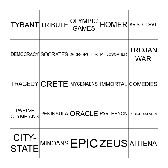 Ancient Greece Bingo Card